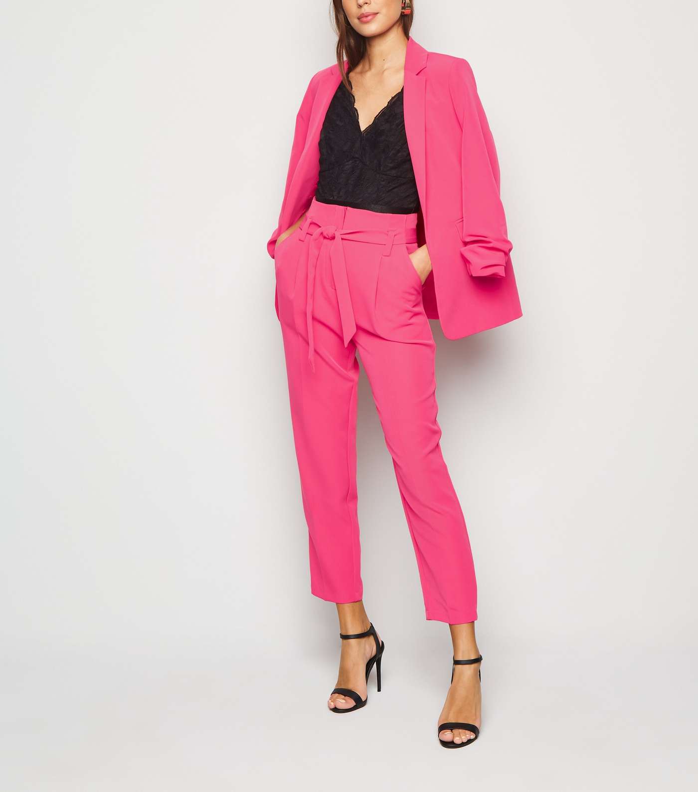 Bright Pink Belted High Waist Trousers