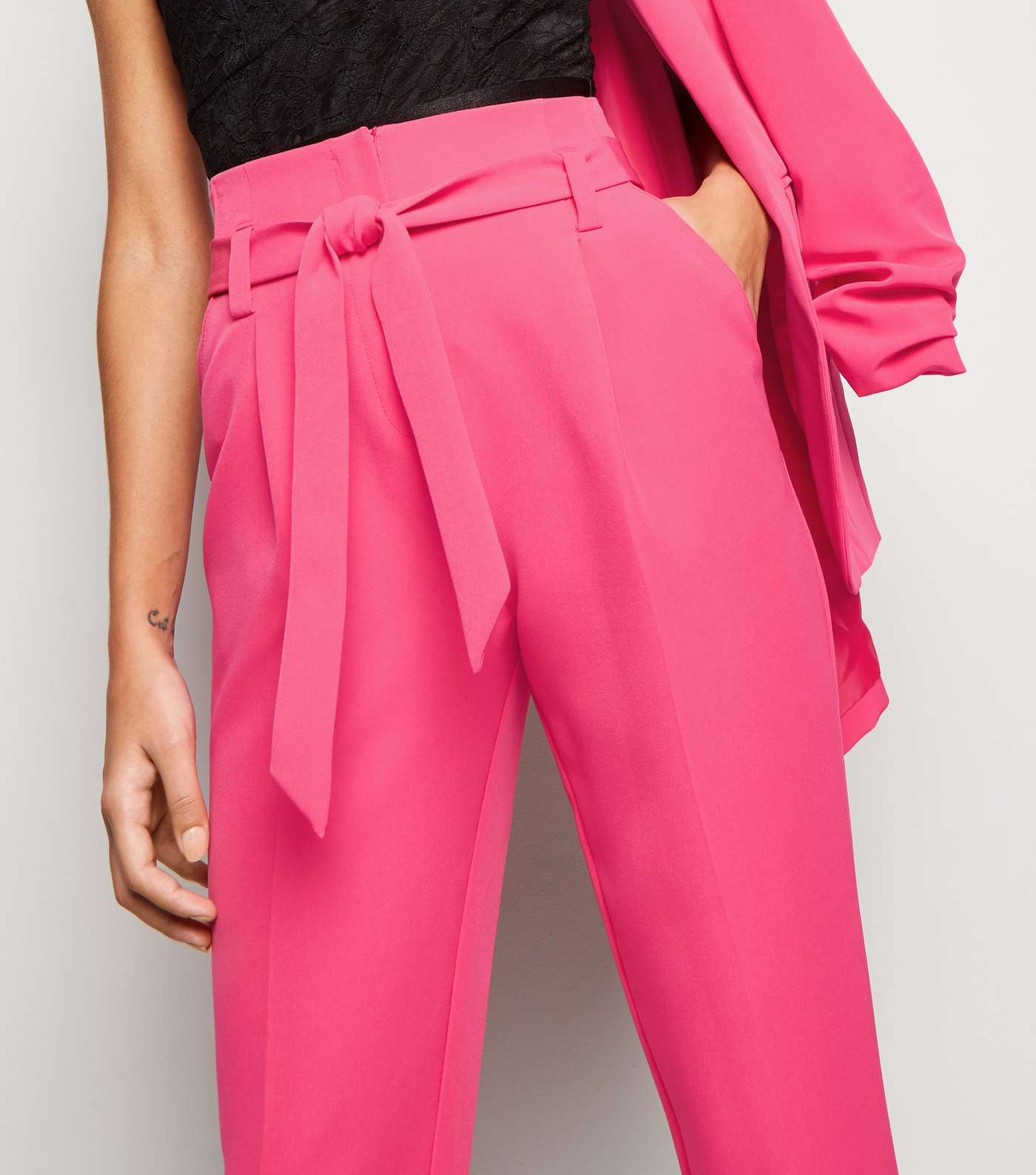Bright Pink Belted High Waist Trousers Image 5