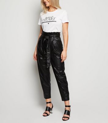 petite high waisted leather look trousers