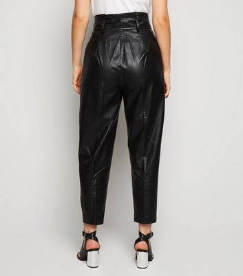 petite black leather trousers