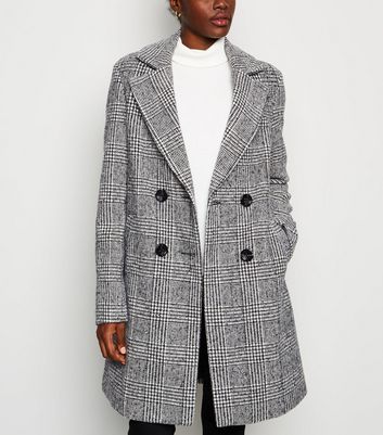 Petite Black Check Double Breasted Coat | New Look Petite Black Check Double Breasted Coat | New Look