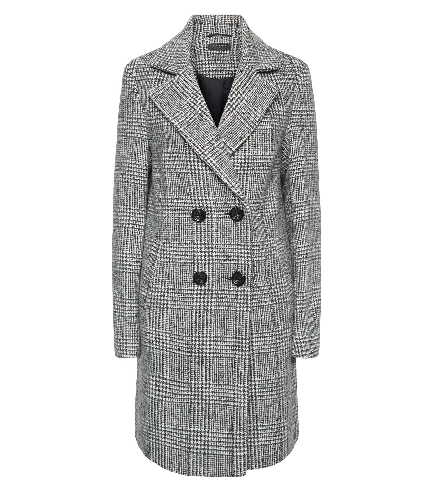 Tall Black Check Double Breasted Coat Image 4