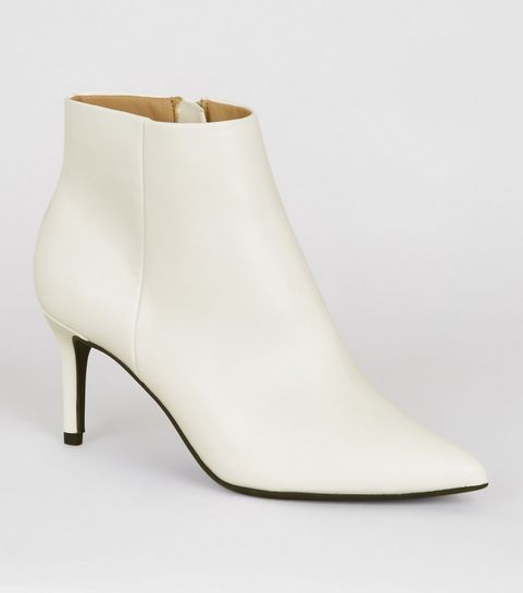 Off White Leather-Look Pointed Stiletto Boots