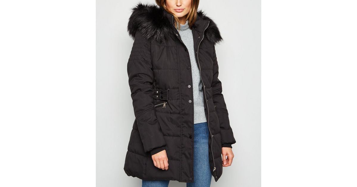 Blue Vanilla Black Faux Fur Hood Puffer Jacket New Look Blue Vanilla Black Faux Fur Hood Puffer, Blue Vanilla Black Faux Fur Hooded Puffer Coat