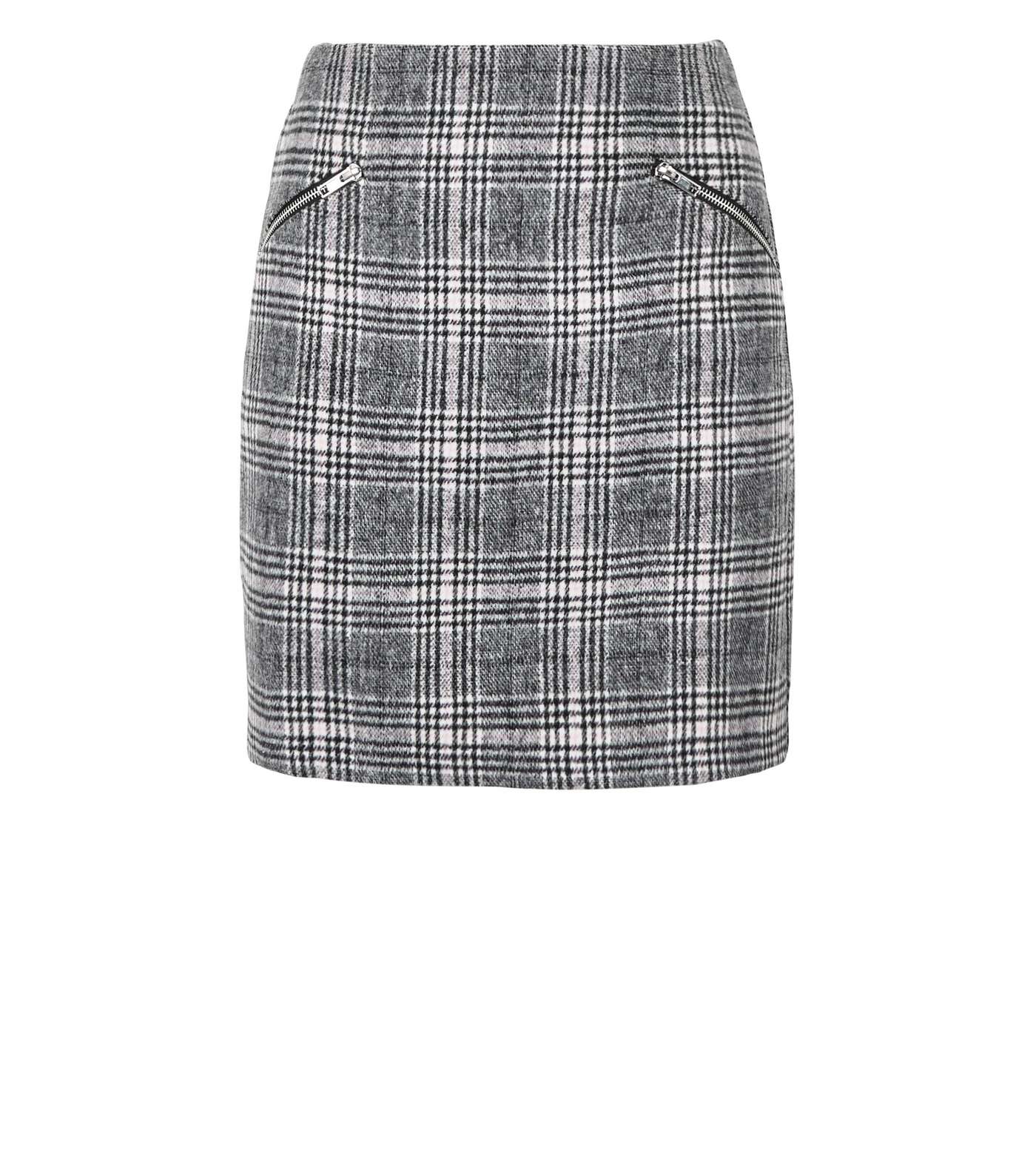 Light Grey Check Brushed Zip Mini Skirt Image 4