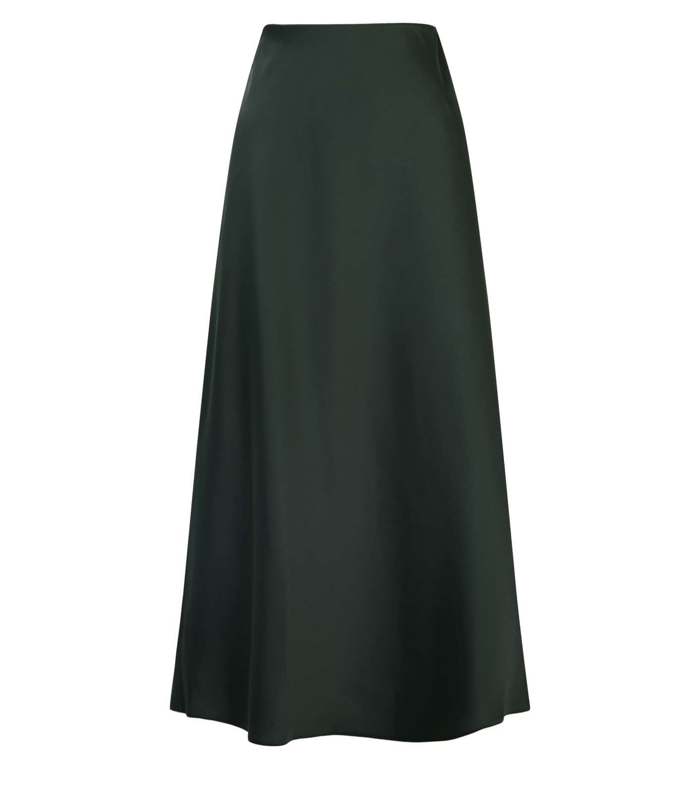 Dark Green Bias Cut Satin Midi Skirt Image 4