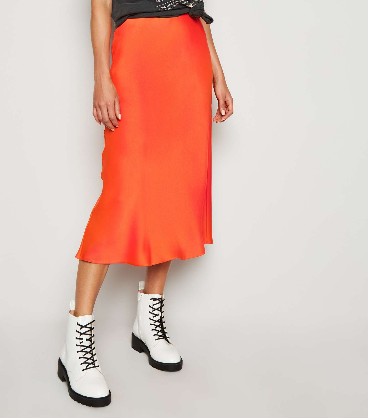 Bright Orange Bias Cut Satin Midi Skirt Image 2