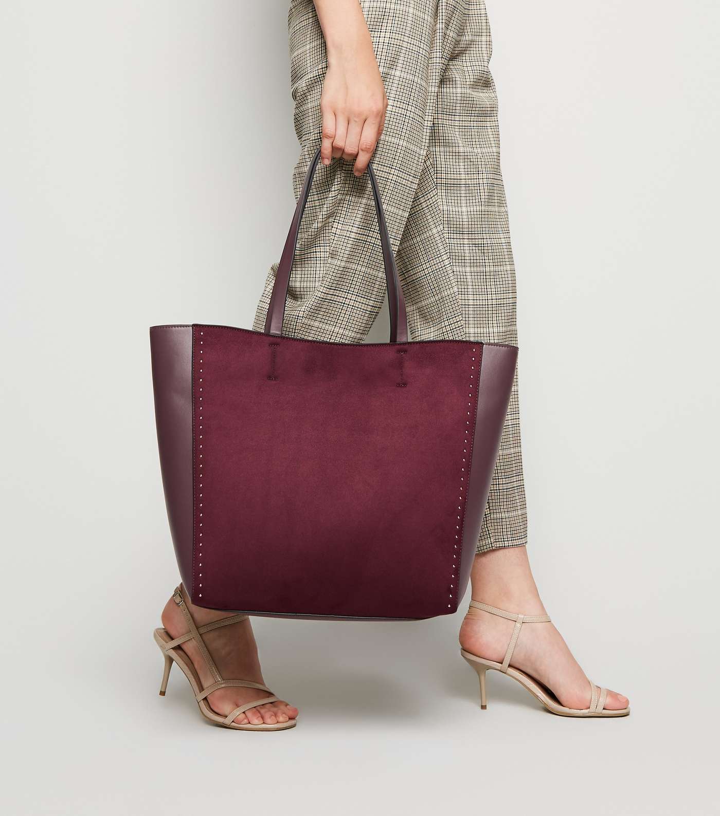 Burgundy Studded Tote Bag with Detachable Purse Image 2