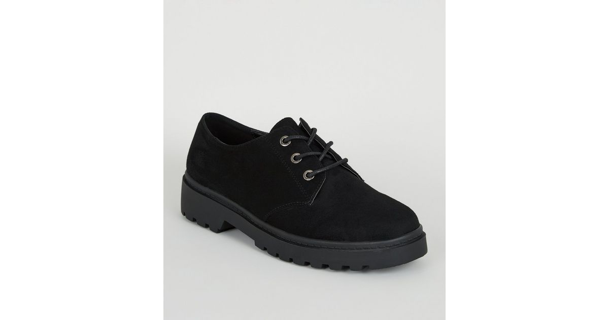 black suedette teddy trim chunky lace up boots