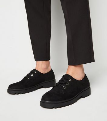 new look suede chunky lace up shoes in black