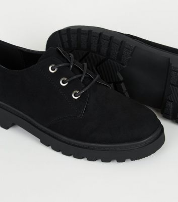 new look suede chunky lace up shoes in black