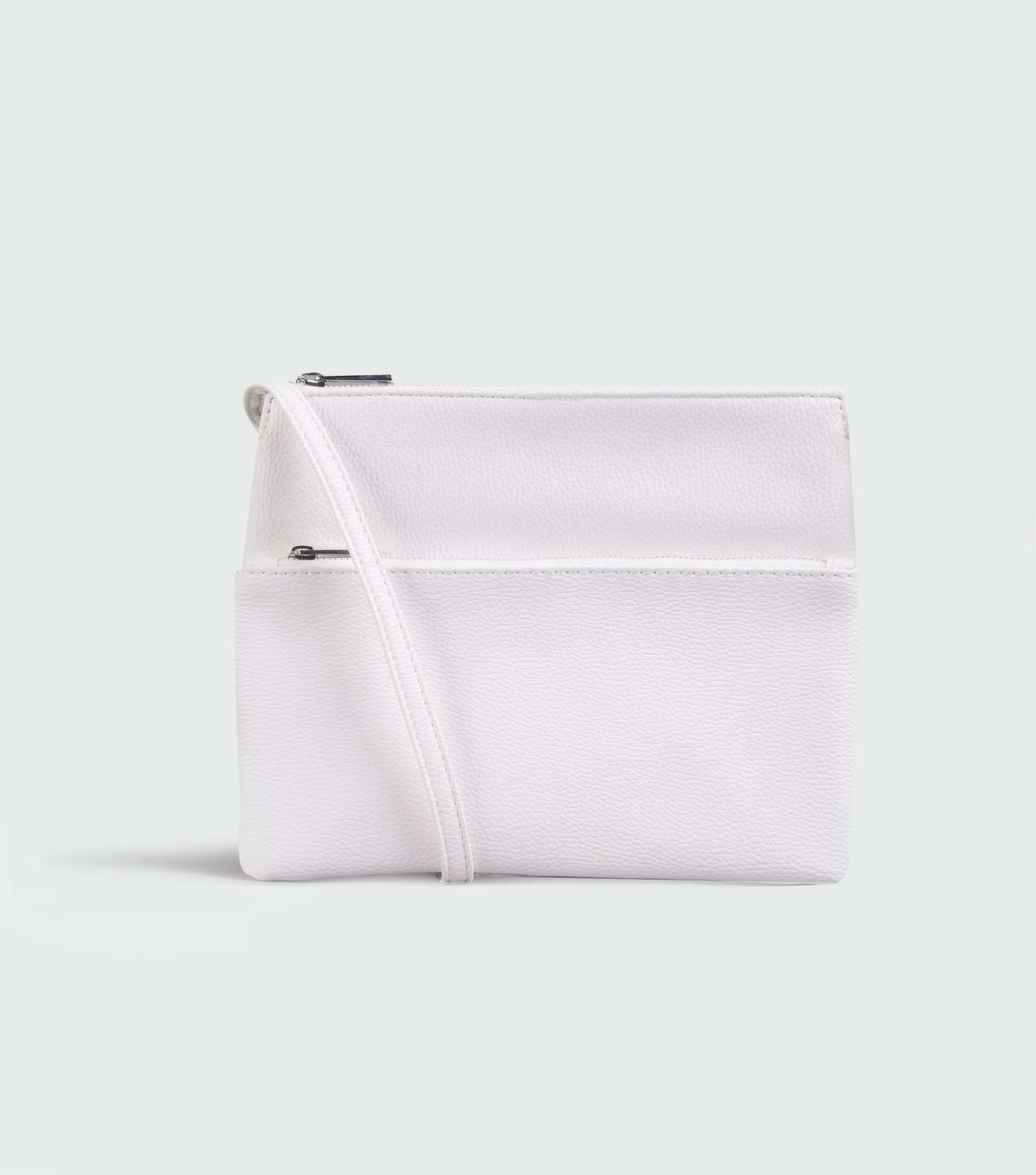 White Leather-Look Double Pocket Shoulder Bag