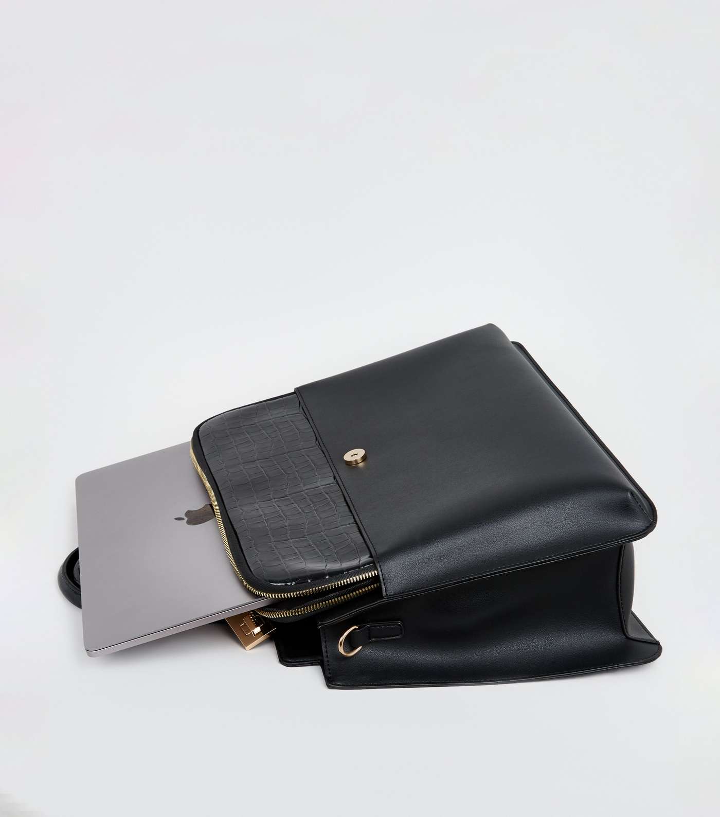 Black Leather-Look Faux Croc Strap Laptop Bag Image 3