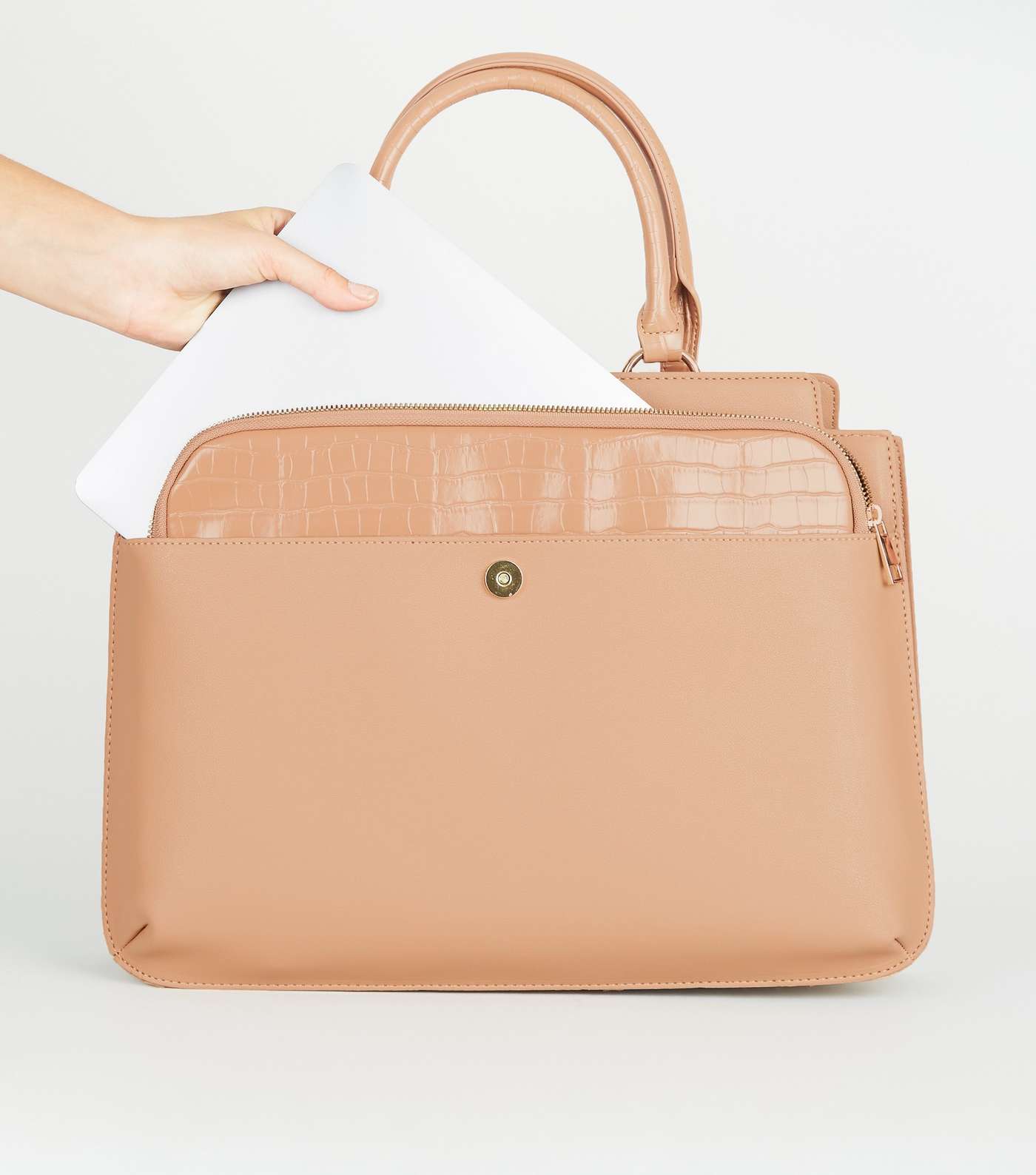 Camel Leather-Look Laptop Bag Image 6