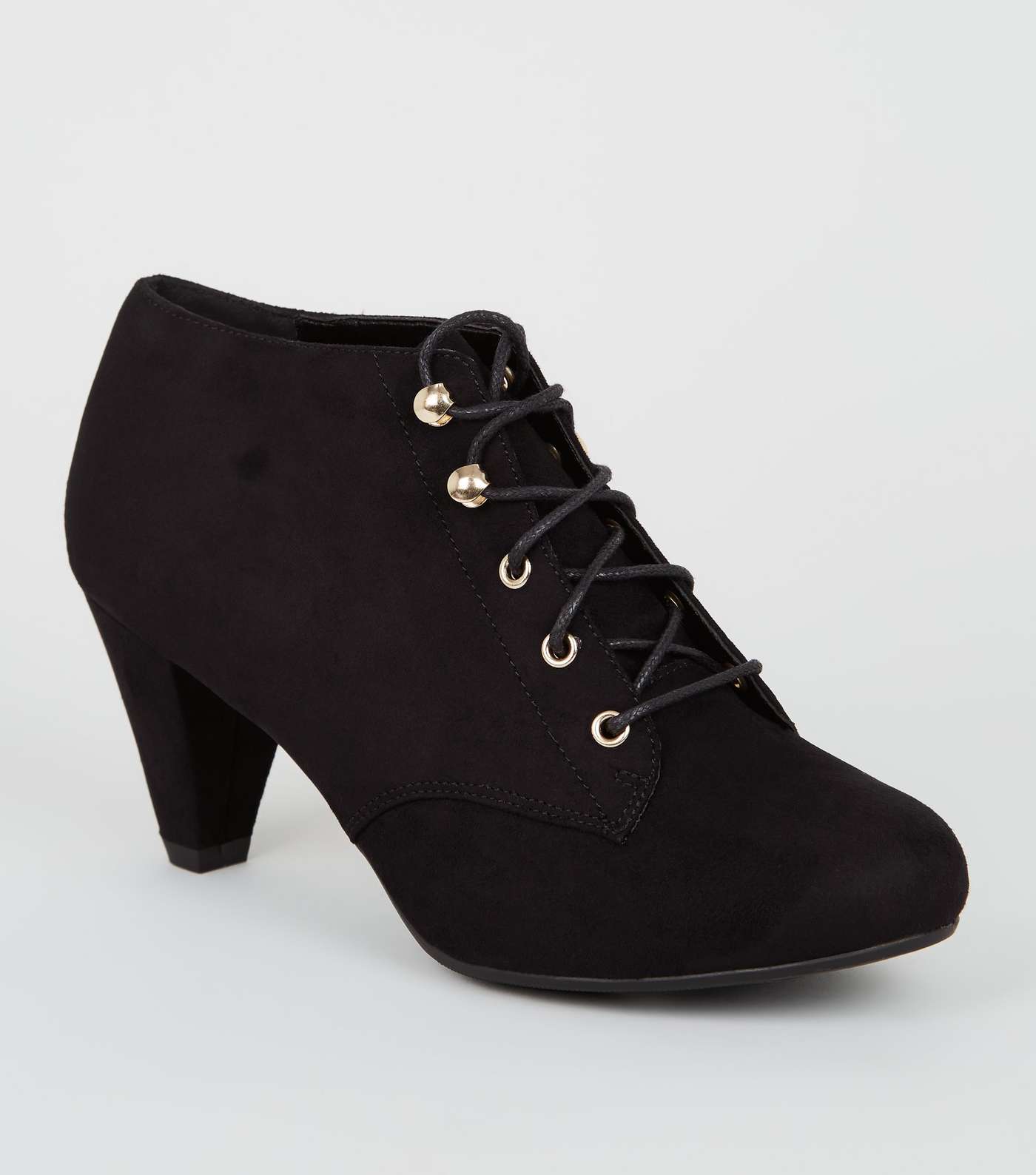 Girls Black Suedette Lace-Up Cone Heels