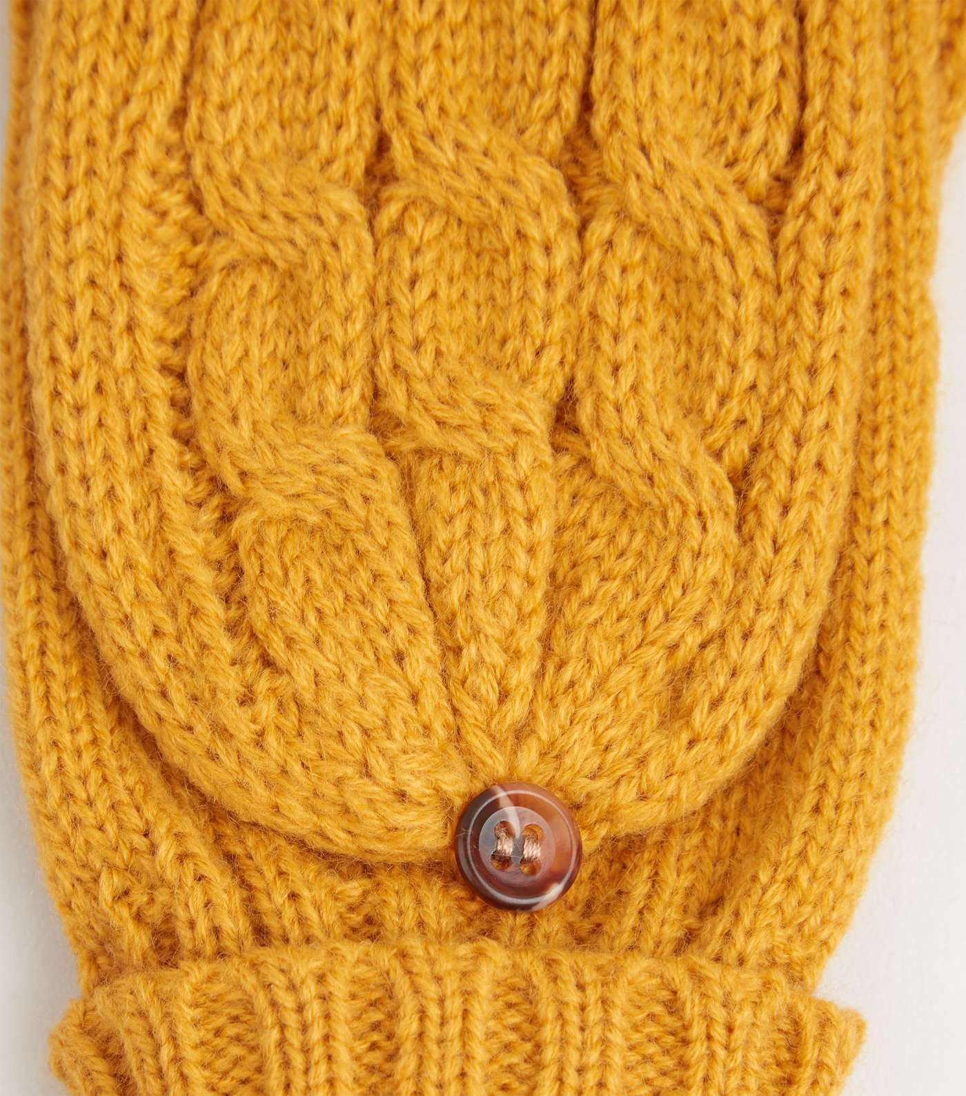 Mustard Cable Knit Flip Top Gloves Image 2
