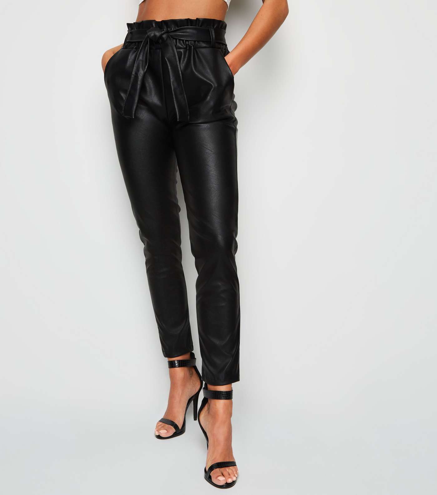 Cameo Rose Black Leather-Look High Waist Trousers Image 2