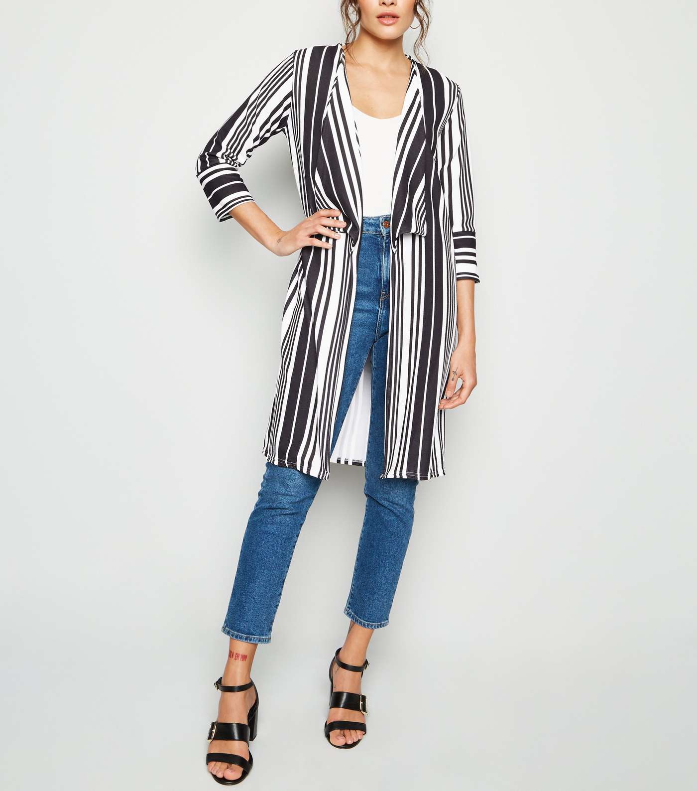 Mela Black Stripe Longline Blazer  Image 2