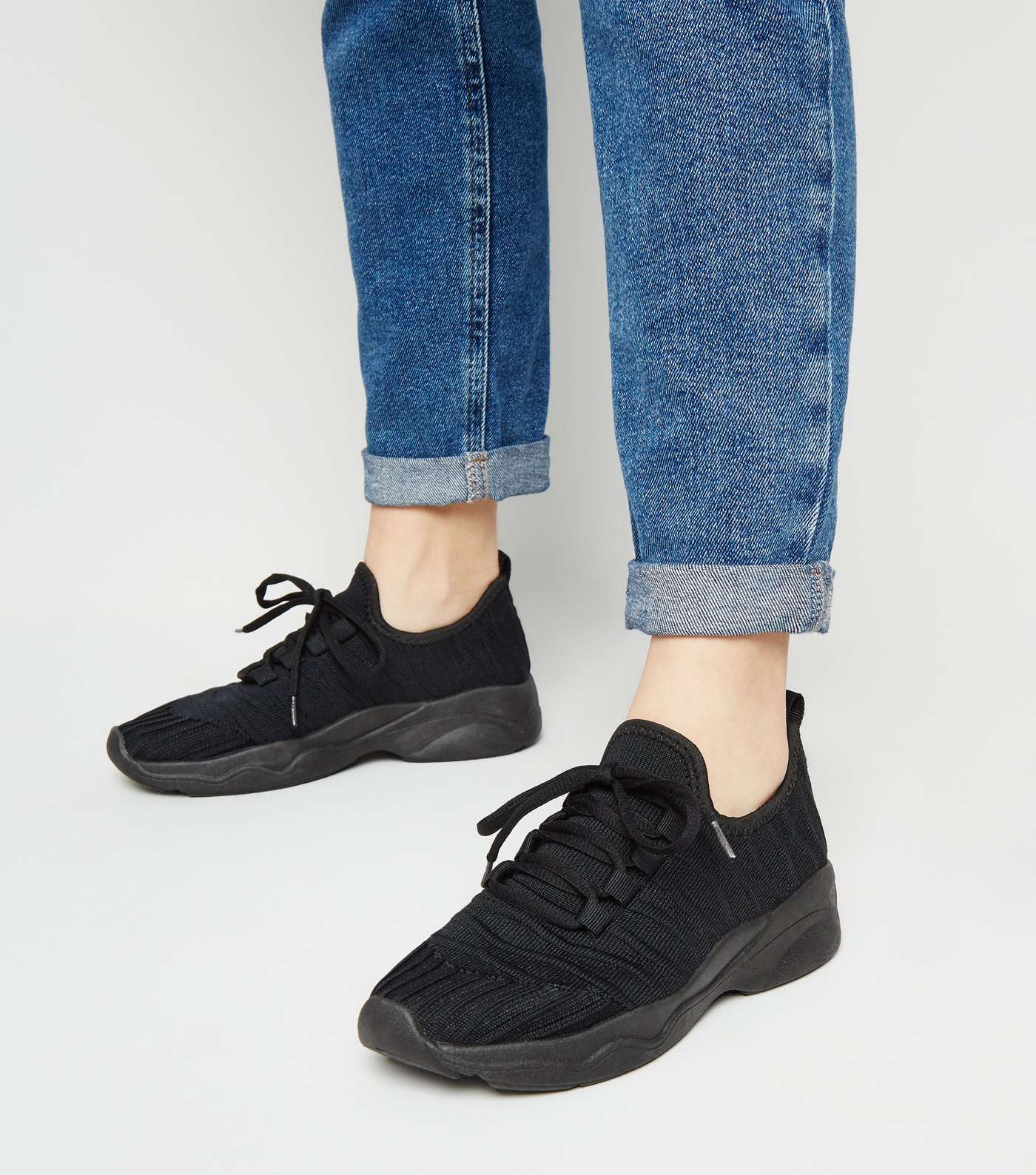 Girls Black Knit Trainers Image 2