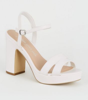 platform block heels white