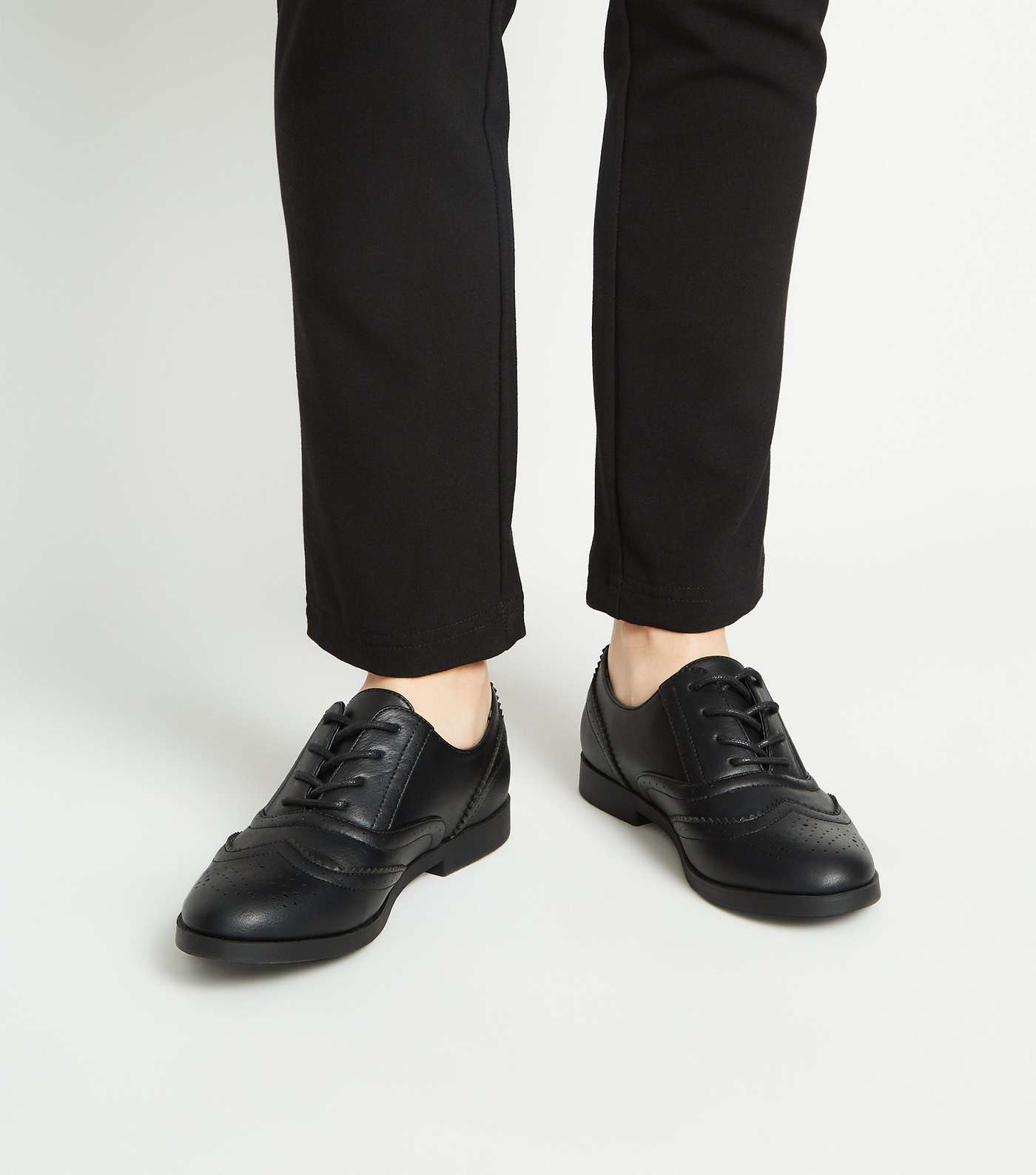 Girls Black Leather-Look Lace Up Brogues Image 2