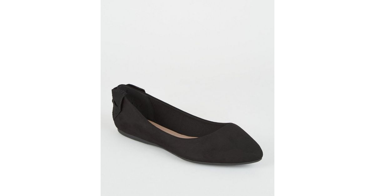 Wide Fit Black Suedette Bow Heel Pumps | New Look