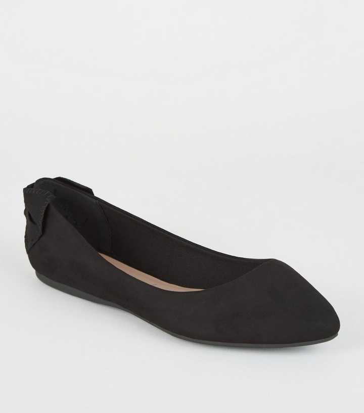 Wide Fit Black Suedette Bow Heel Pumps | New Look