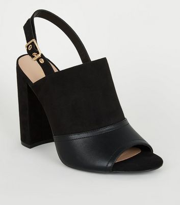 black open toe slingback heels