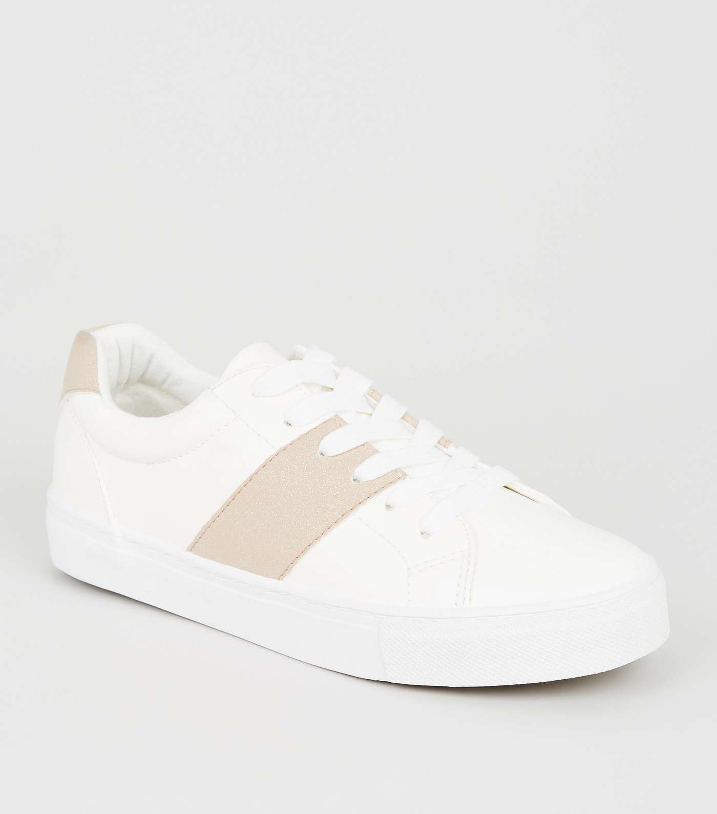 Girls White Leather-Look Glitter Stripe Trainers