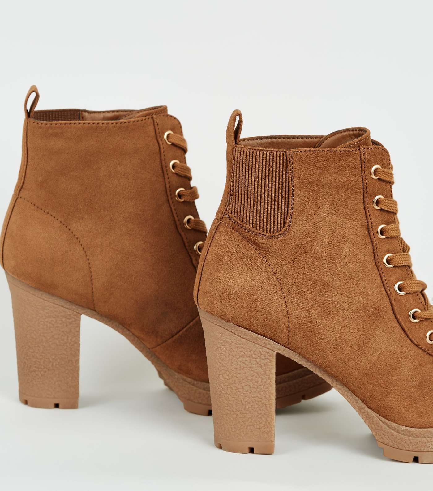 Wide Fit Tan Lace Up Heeled Hiker Boots Image 3