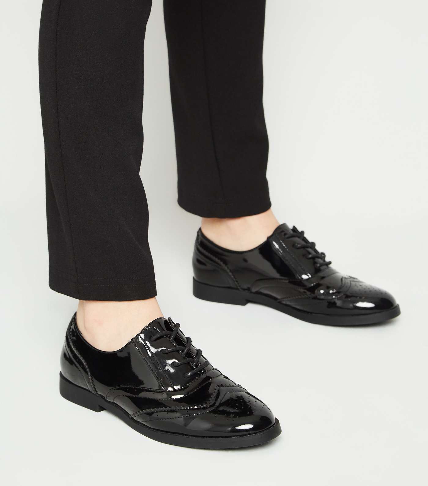 Girls Black Patent Lace Up Brogues Image 2