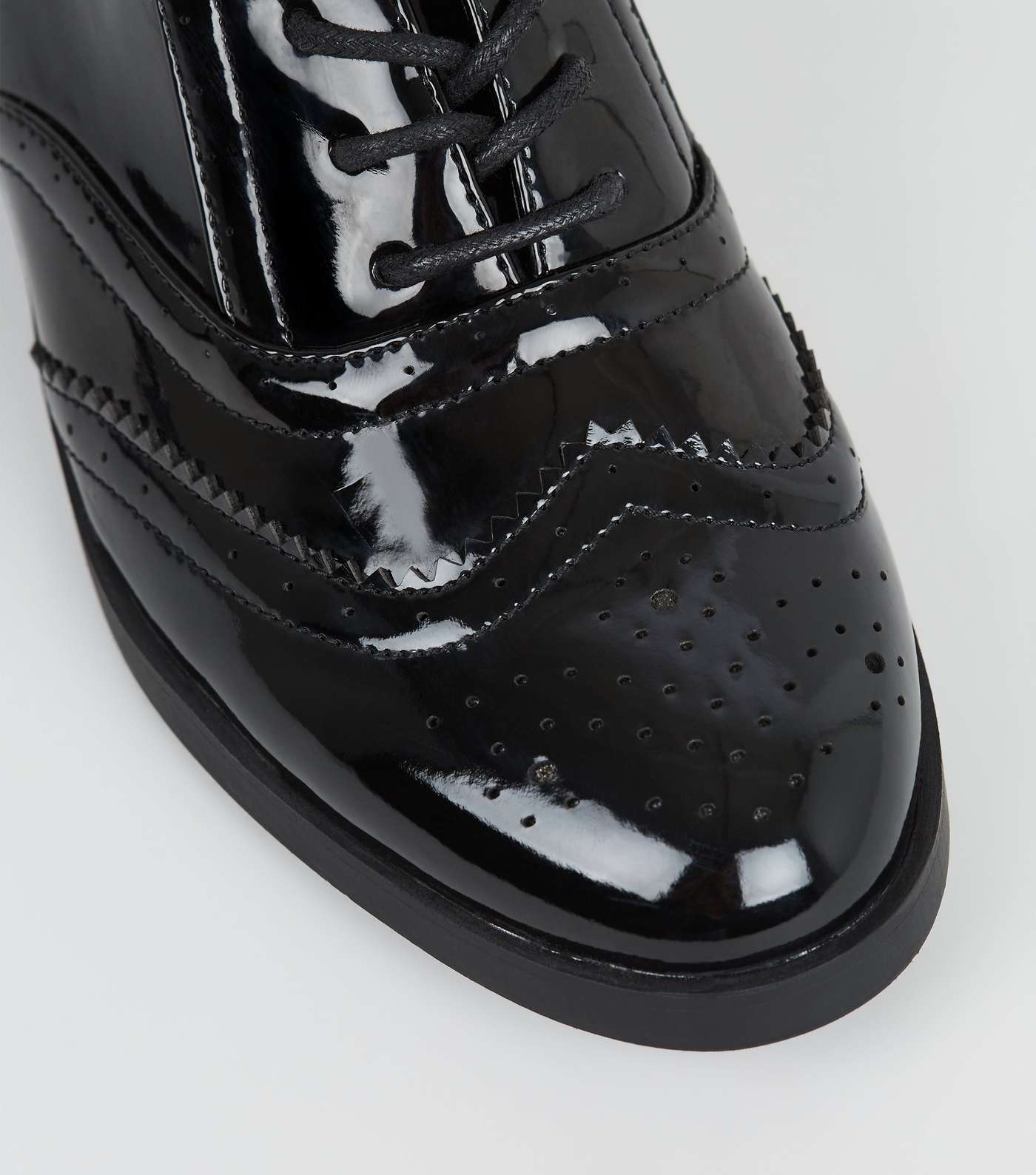Girls Black Patent Lace Up Brogues Image 4