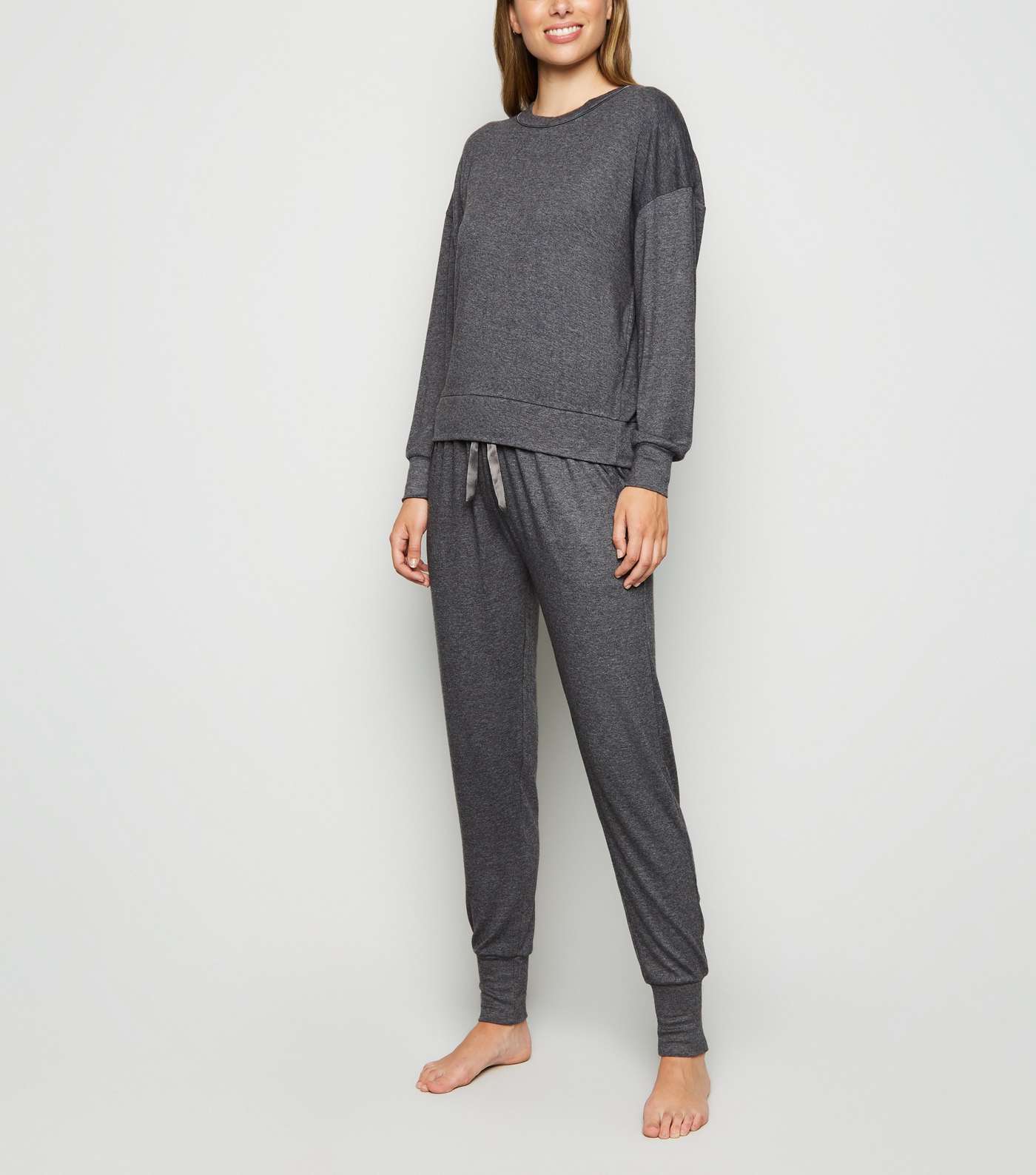 Dark Grey Brushed Jersey Lace Trim Sweatshirt Image 2