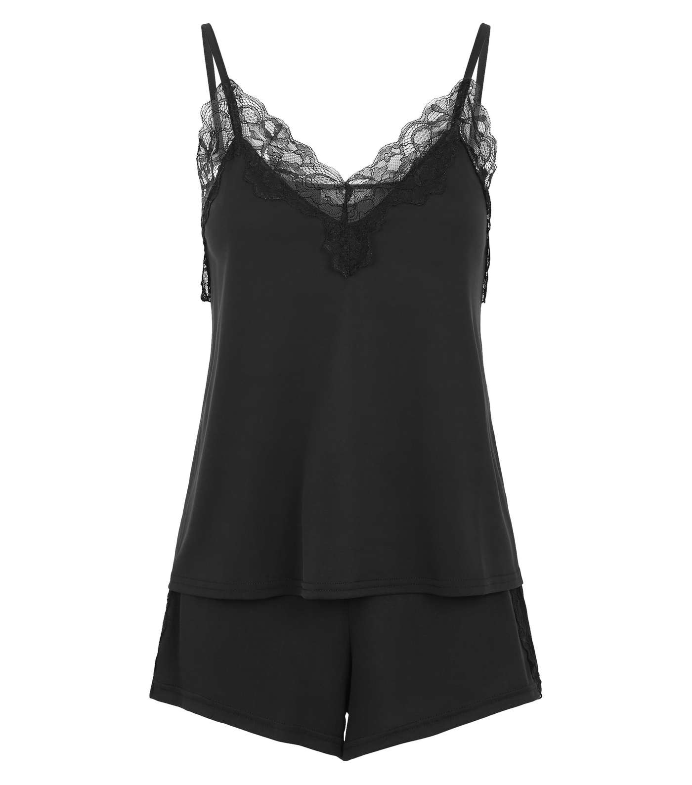 Black Lace Trim Cami and Shorts Pyjama Set Image 4