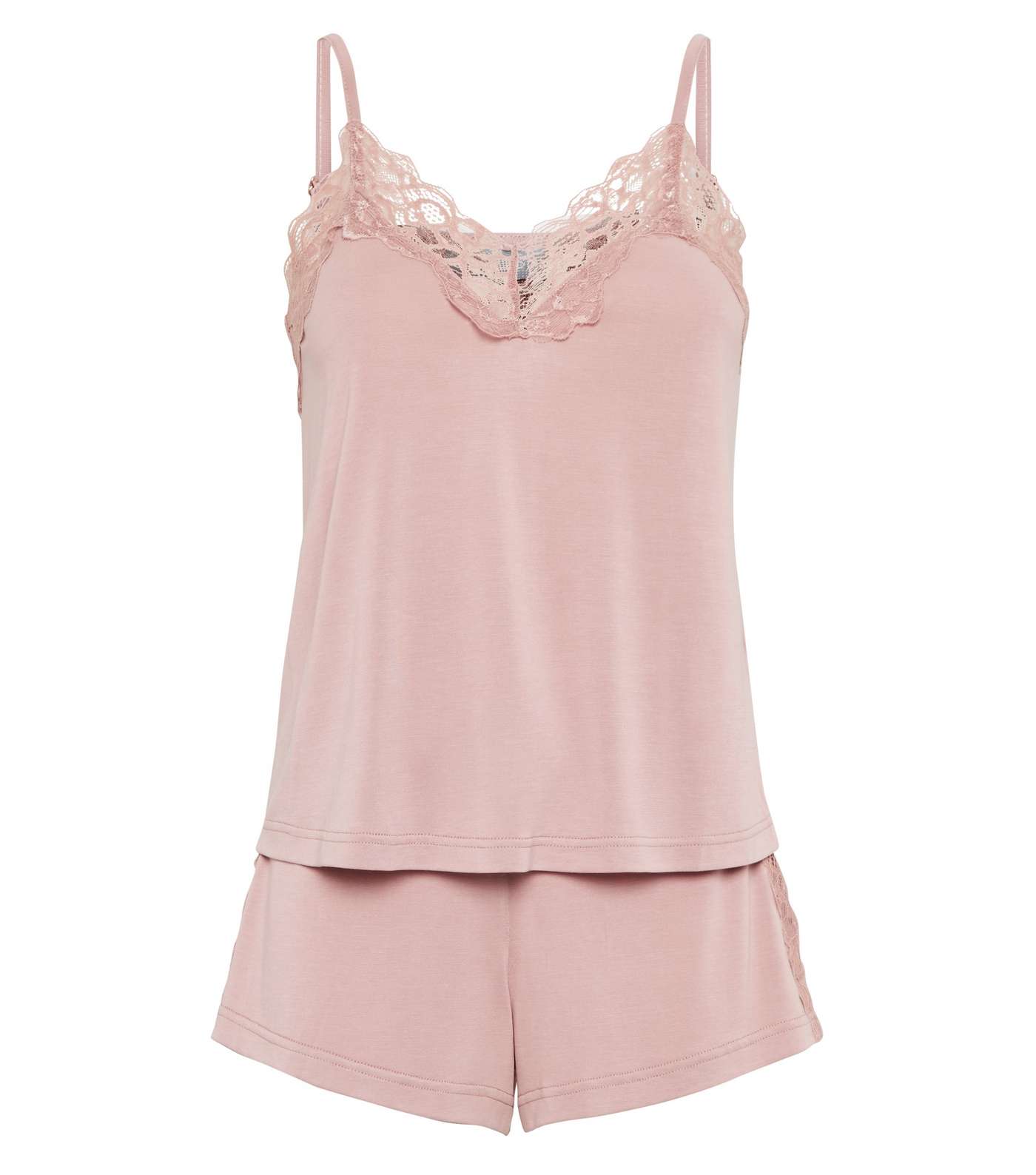 Mid Pink Lace Trim Cami and Shorts Pyjama Set Image 4