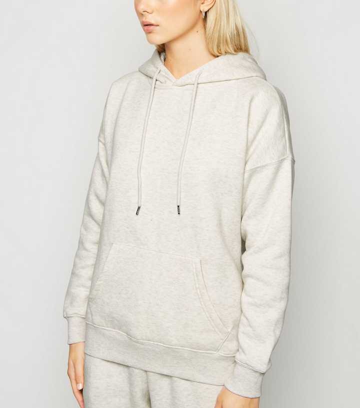 Cream Marl Long Sleeve Jersey Hoodie | New Look