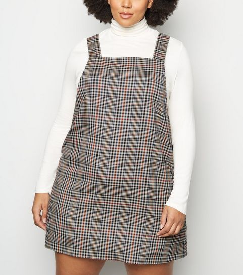 Curves - Robe chasuble blanc cassé à carreaux