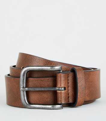 Tan Leather-Look Buckle Belt