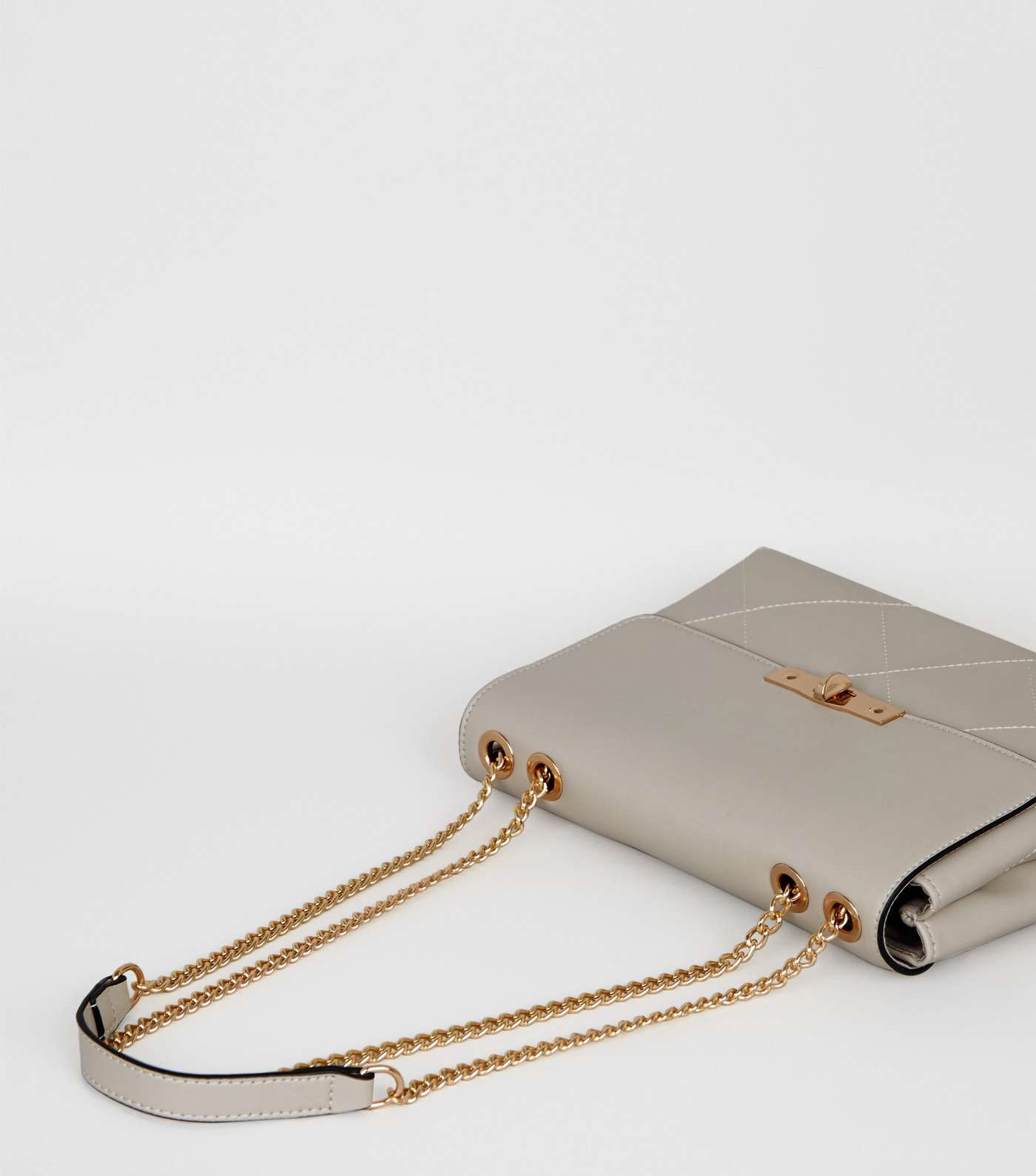Grey Leather-Look Quilted Chain Shoulder Bag Image 3