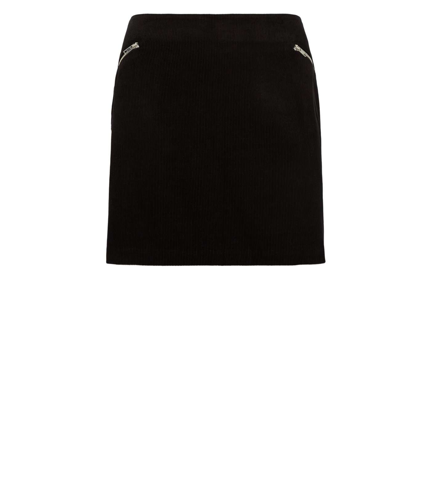 Curves Black Corduroy Zip Skirt Image 4