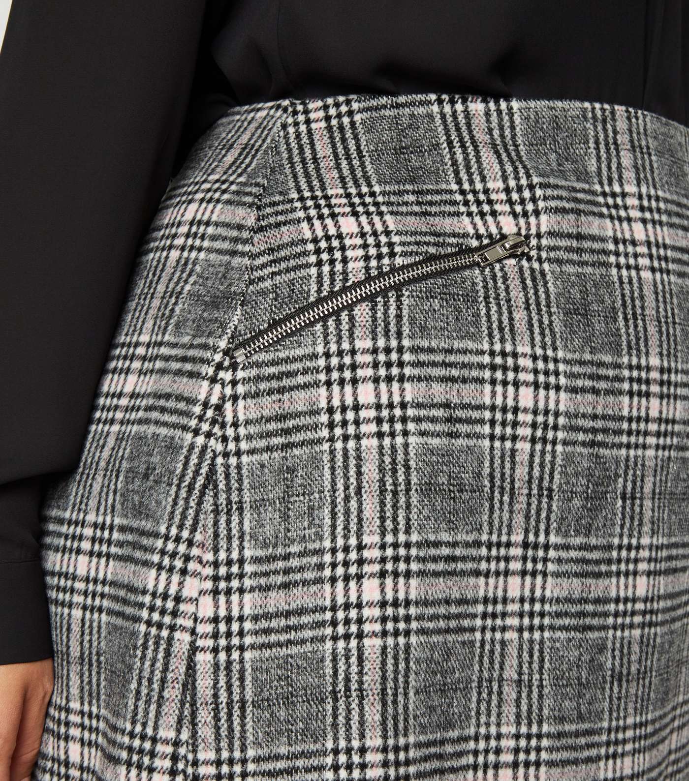 Curves Black Check Brushed Zip Skirt Image 2