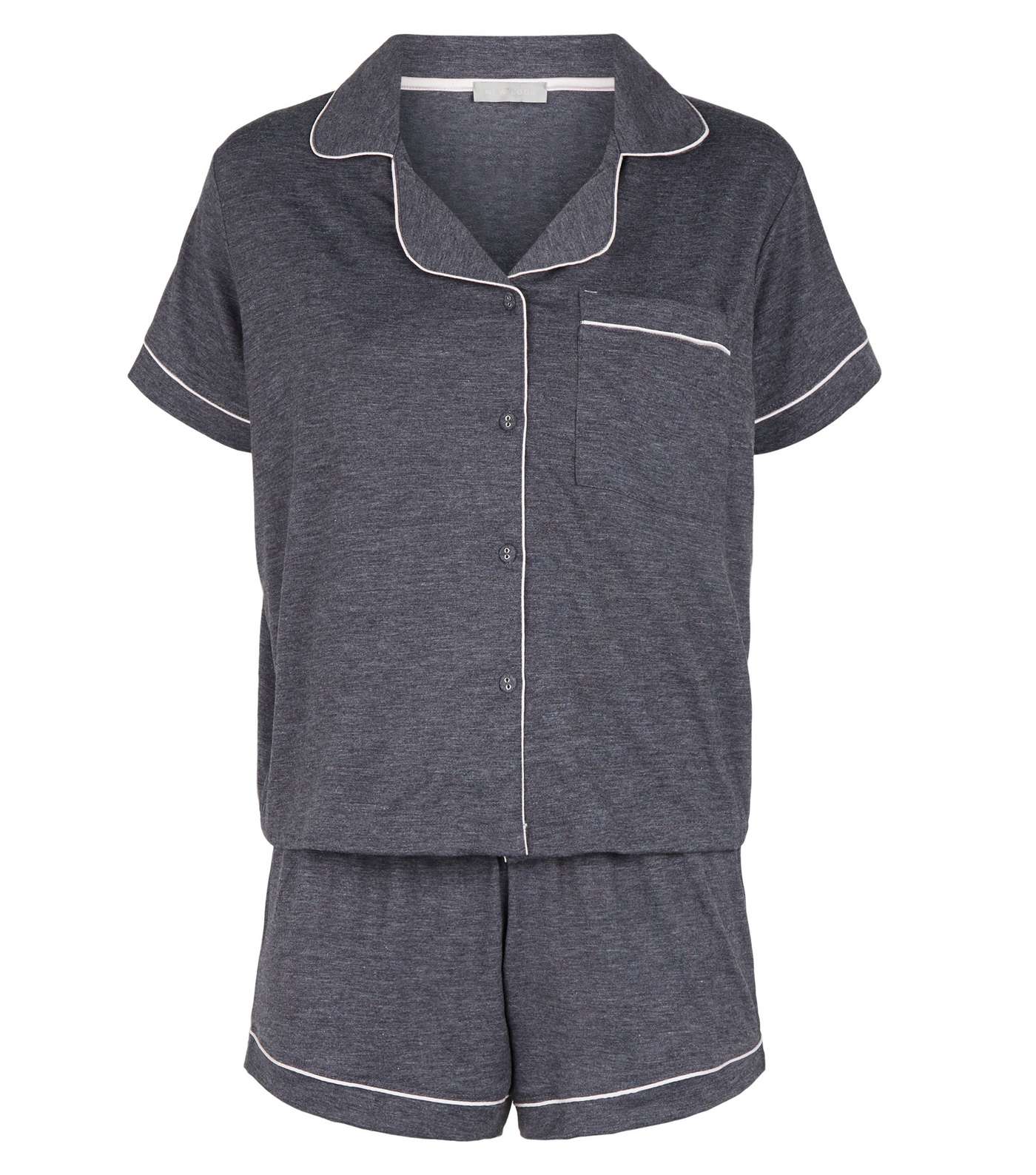 Dark Grey Revere Collar Jersey Pyjama Set Image 4