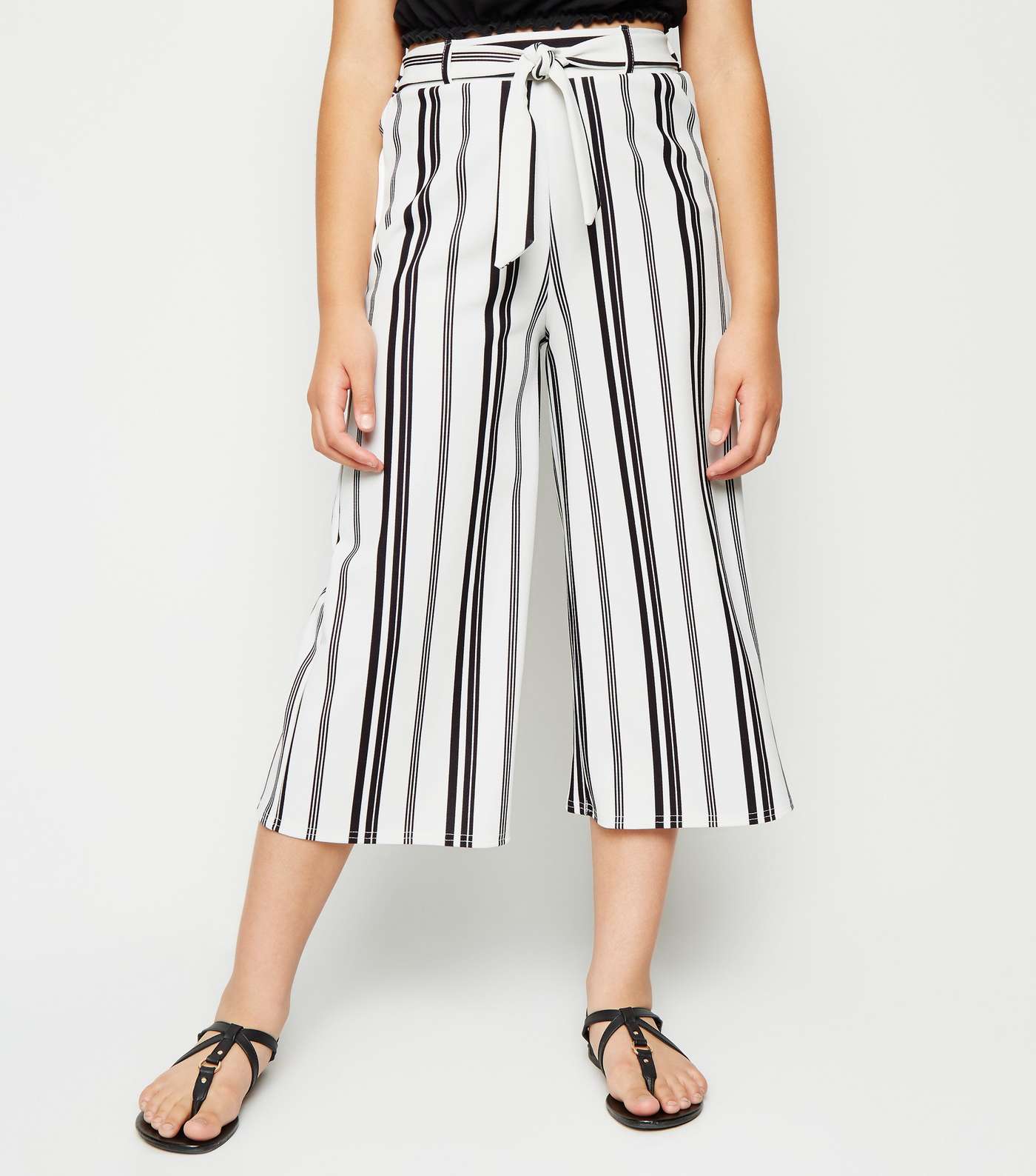 Girls White Stripe Crop Trousers Image 2