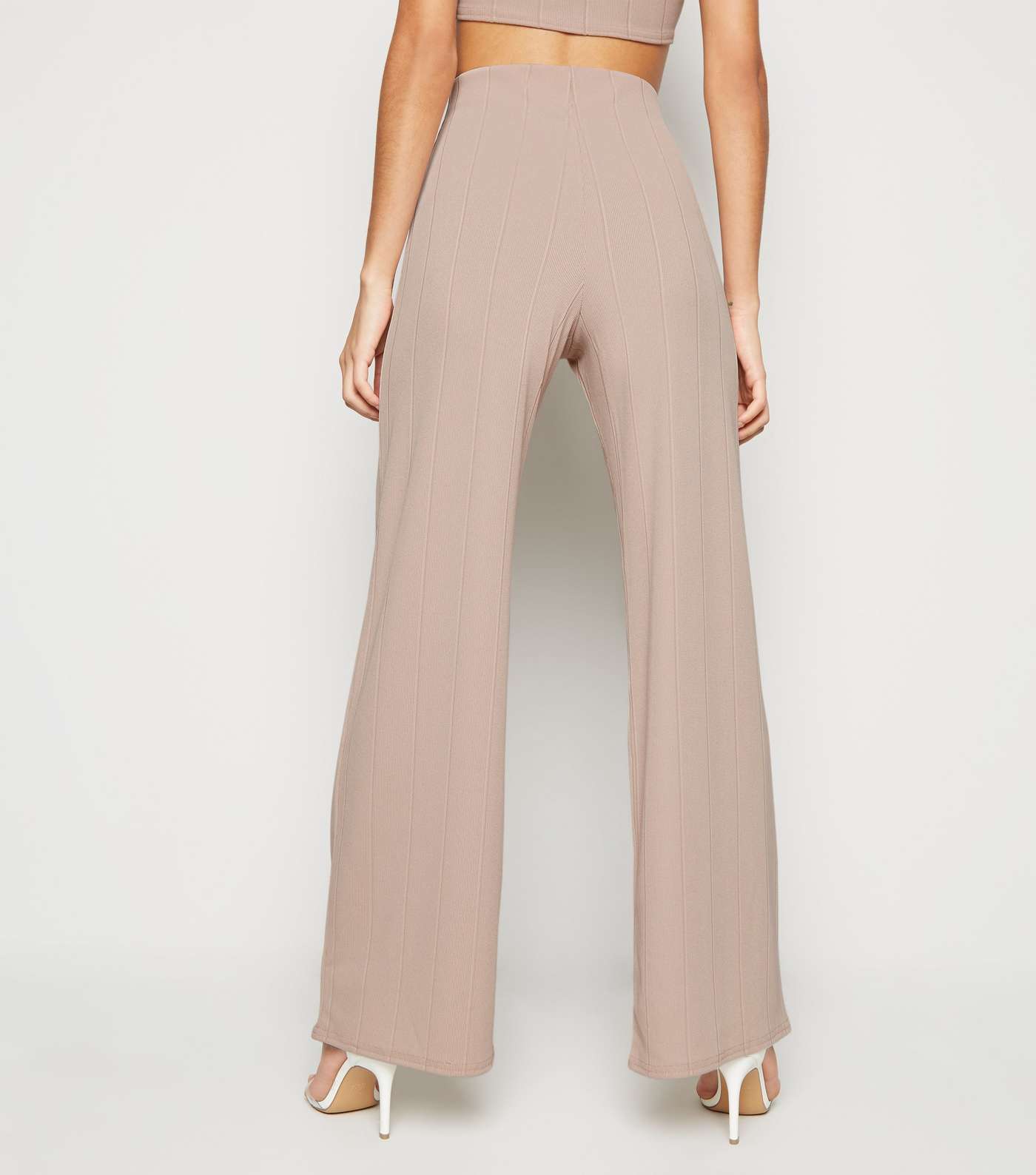 Stone Ribbed Wide Leg Trousers Image 3