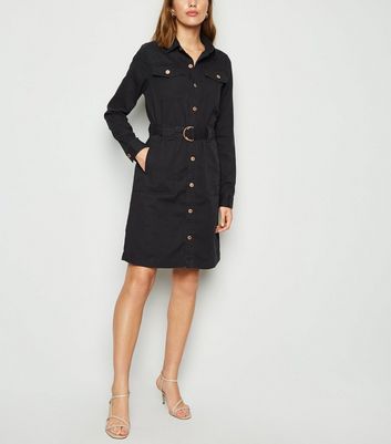 black denim belted dress