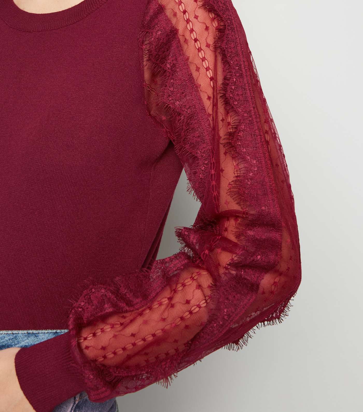 Burgundy Lace Sheer Sleeve Jumper Image 3