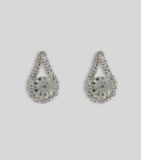 Silver Gem Teardrop Stud Earrings