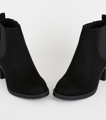 Girls Black Suedette Block Heel Boots 