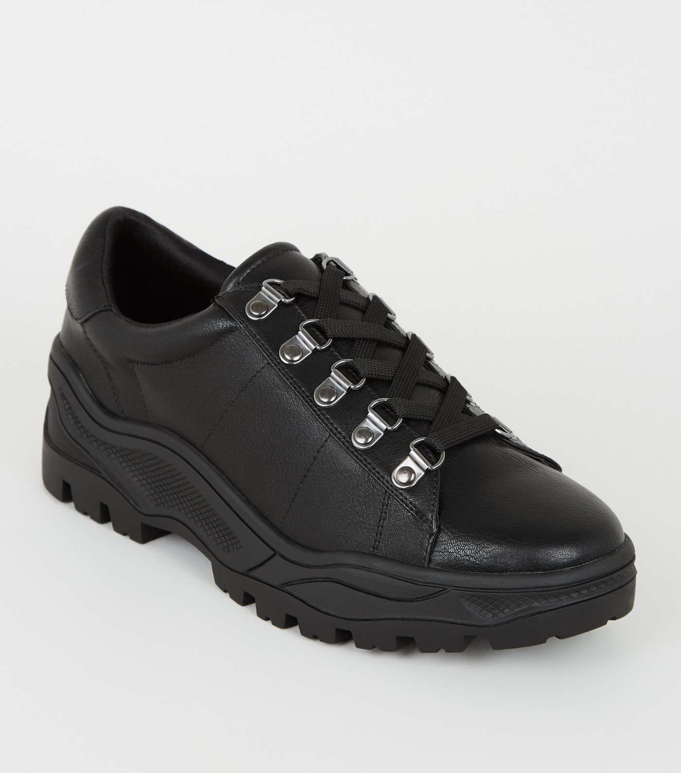 Black Leather-Look Chunky Trainers