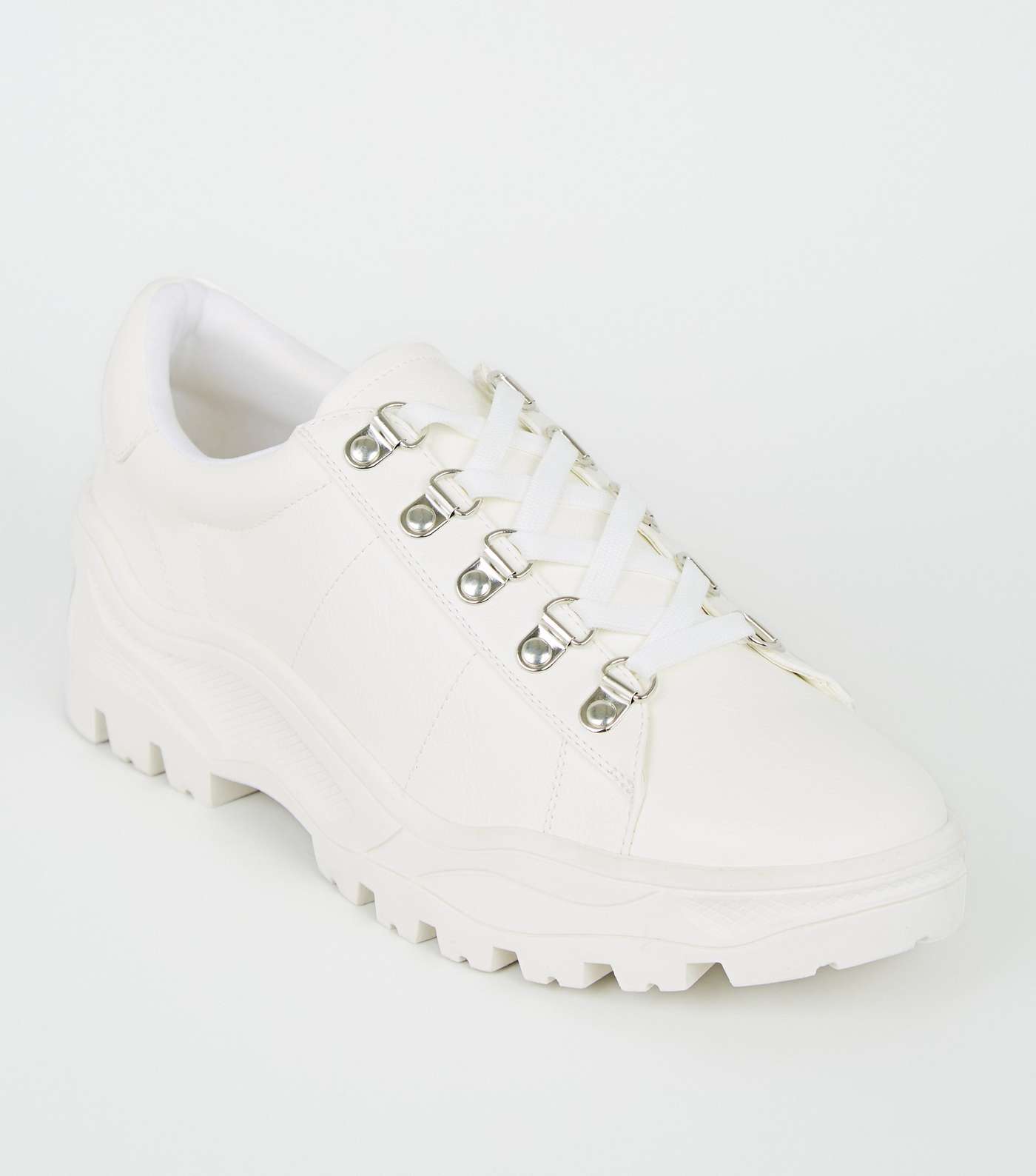 White Leather-Look Chunky Trainers